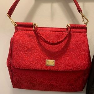 Dolce & Gabbana red damask print Sicily bag excellent condition!